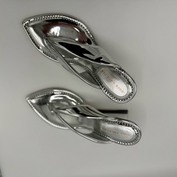 NEW Good American Clear Block Heel Thong Sandals dust bag no box Silver Sz 12 - Picture 14 of 16